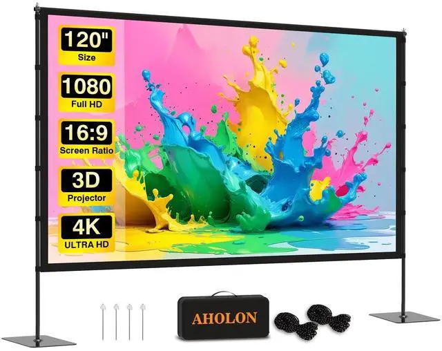 Main image of Outdoor Projector Screen with Stand - 120 inch Portable Projector Screens Indoor Outdoor Projector Screen 16:9 4K HD Outdoor Movie Screen with Carry Bag,Enioy Home Theater Projection Screen.