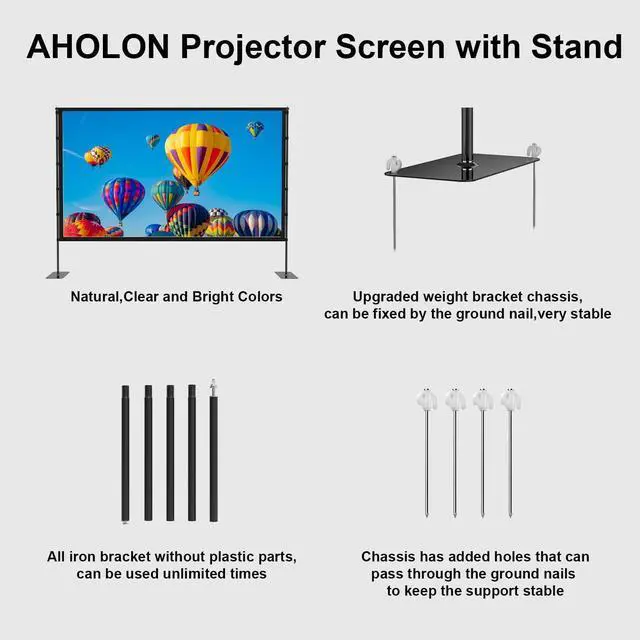Alt view image 4 of 7 - Outdoor Projector Screen with Stand - 120 inch Portable Projector Screens Indoor Outdoor Projector Screen 16:9 4K HD Outdoor Movie Screen with Carry Bag,Enioy Home Theater Projection Screen.