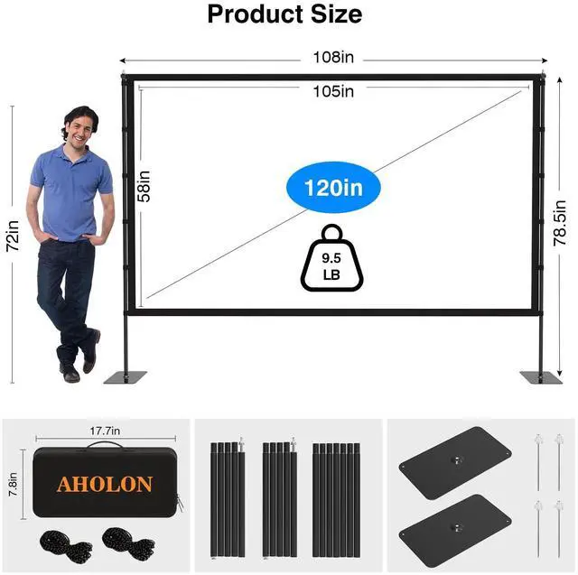 Alt view image 6 of 7 - Outdoor Projector Screen with Stand - 120 inch Portable Projector Screens Indoor Outdoor Projector Screen 16:9 4K HD Outdoor Movie Screen with Carry Bag,Enioy Home Theater Projection Screen.