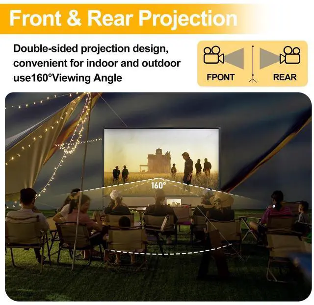 Alt view image 5 of 7 - Projector Screen with Stand, 100 inch Portable Projector Screen Stand with Elastic Rope Bar, Outdoor Indoor 16:9 4K HD Wrinkle-Free Front Rear Projection Screen with Carry Bag for Home Theater Party