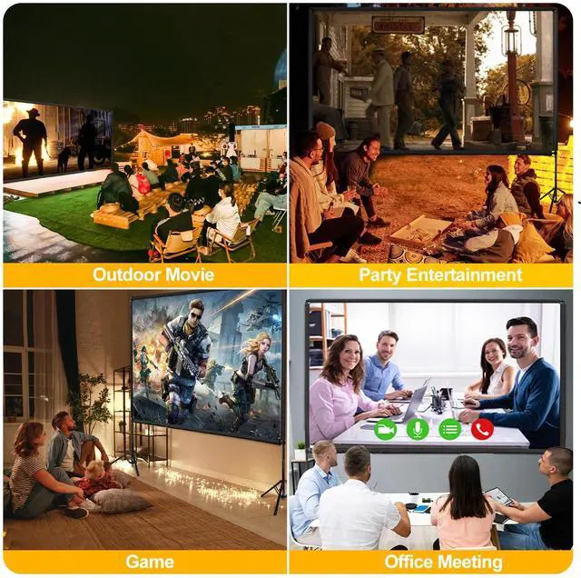 Alt view image 7 of 7 - Projector Screen with Stand, 100 inch Portable Projector Screen Stand with Elastic Rope Bar, Outdoor Indoor 16:9 4K HD Wrinkle-Free Front Rear Projection Screen with Carry Bag for Home Theater Party