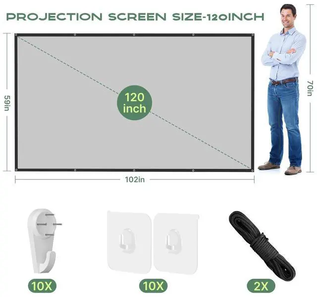 Alt view image 2 of 7 - Projection Screen, 4K Movie Projector Screen 16:9 HD Foldable Anti-Crease Portable Projector, Movies Screen for Home Theater Outdoor Indoor Support Double Sided Projection (120in pro)