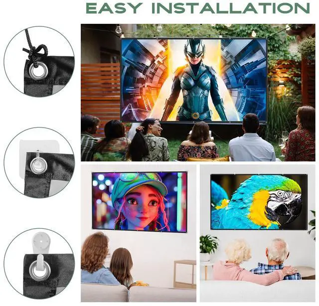 Alt view image 5 of 7 - Projection Screen, 4K Movie Projector Screen 16:9 HD Foldable Anti-Crease Portable Projector, Movies Screen for Home Theater Outdoor Indoor Support Double Sided Projection (120in pro)
