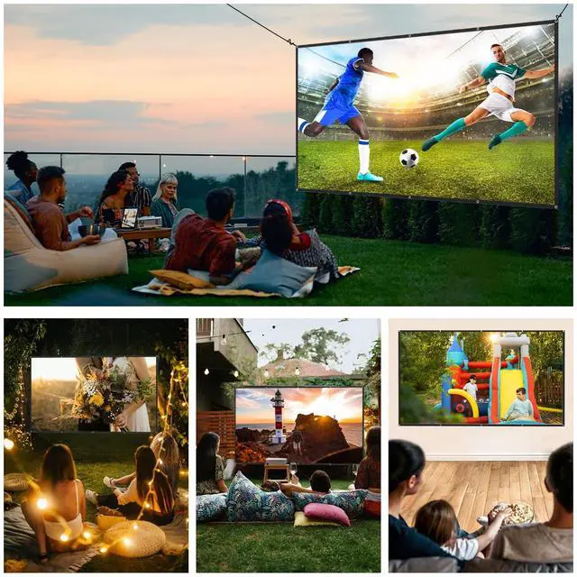Alt view image 7 of 7 - Projection Screen, 4K Movie Projector Screen 16:9 HD Foldable Anti-Crease Portable Projector, Movies Screen for Home Theater Outdoor Indoor Support Double Sided Projection (120in pro)