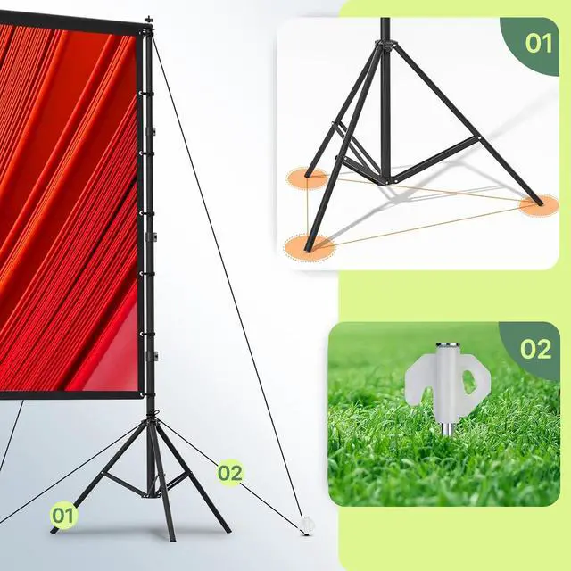 Alt view image 3 of 6 - 120in Outdoor Projector Screen with Stand,Portable 16:9 4K HD Indoor Outdoor Projection Screen with Wrinkle-Free Design, Ideal for Home Theater and Backyard Cinema Includes Carry Bag