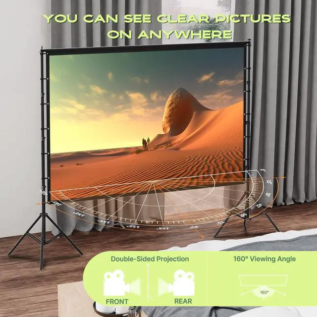 Alt view image 6 of 6 - 120in Outdoor Projector Screen with Stand,Portable 16:9 4K HD Indoor Outdoor Projection Screen with Wrinkle-Free Design, Ideal for Home Theater and Backyard Cinema Includes Carry Bag