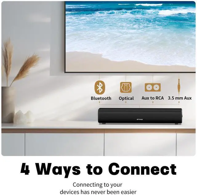 Alt view image 4 of 6 - Sound Bar for Smart TV, 16'/60W Soundbar with Impactful Bass, Dynamic Light and Remote Control, Wall Mountable TV Speakers with Bluetooth/Optical/3.5MM AUX for Gaming/PC/Projector