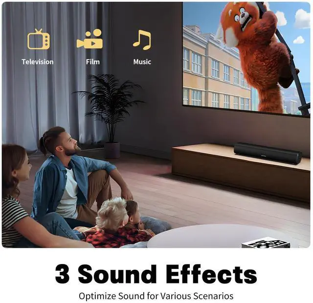 Alt view image 5 of 6 - Sound Bar for Smart TV, 16'/60W Soundbar with Impactful Bass, Dynamic Light and Remote Control, Wall Mountable TV Speakers with Bluetooth/Optical/3.5MM AUX for Gaming/PC/Projector