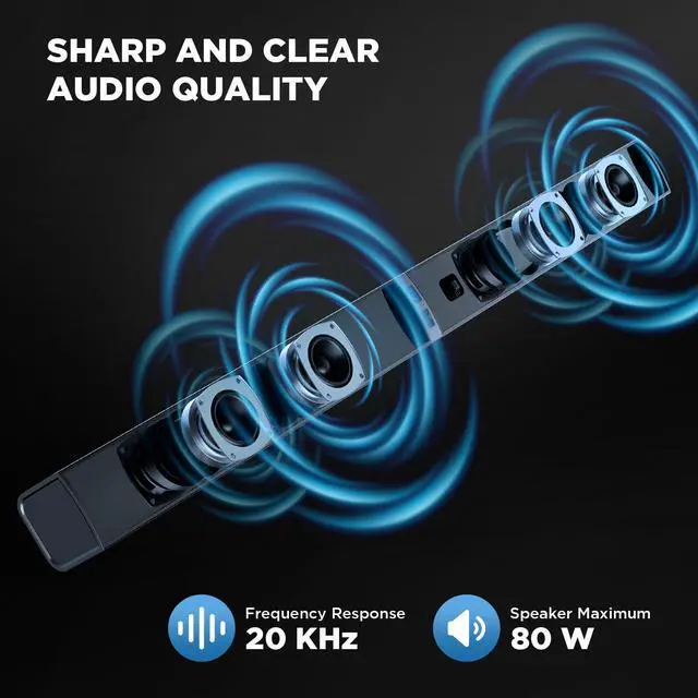 Alt view image 3 of 7 - Sound Bar, TV Soundbar 80W with Bluetooth 5.3 Stereo Immersive Sound Detachable 2-in-1 Design for Home Theater Smart TV PC & Music Experience