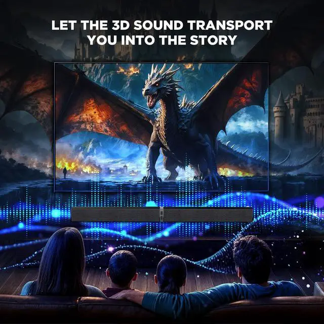 Alt view image 4 of 7 - Sound Bar, TV Soundbar 80W with Bluetooth 5.3 Stereo Immersive Sound Detachable 2-in-1 Design for Home Theater Smart TV PC & Music Experience