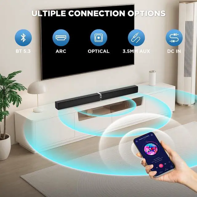 Alt view image 6 of 7 - Sound Bar, TV Soundbar 80W with Bluetooth 5.3 Stereo Immersive Sound Detachable 2-in-1 Design for Home Theater Smart TV PC & Music Experience