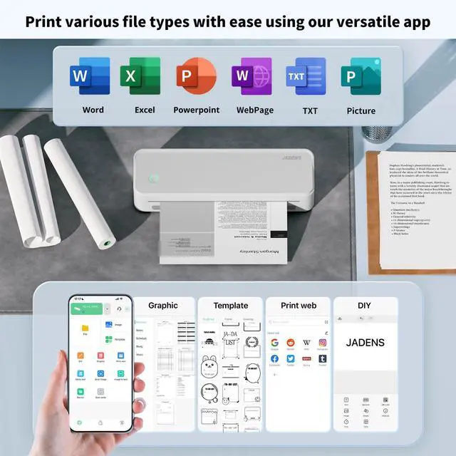 Alt view image 3 of 7 - Portable Printers Wireless for Travel, Thermal Inkless Printer, Support 8.5" X 11" Thermal Paper, Compatible with iOS, Android & Laptop