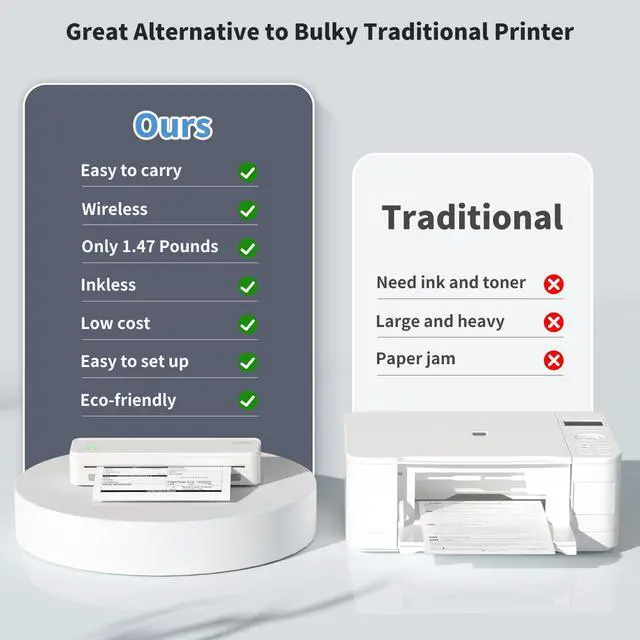 Alt view image 6 of 7 - Portable Printers Wireless for Travel, Thermal Inkless Printer, Support 8.5" X 11" Thermal Paper, Compatible with iOS, Android & Laptop
