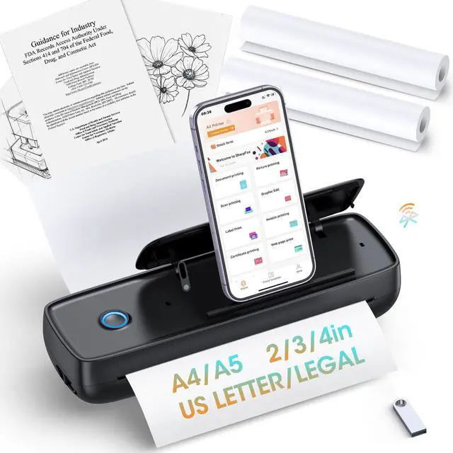 Main image of Portable Printer Wireless for TravelBluetooth Thermal Printer Support 8.5" X 11" US Letter &Legal, A4&A5 Thermal Paper, Inkless Compatible with iOS, Android & Laptop for Office Car Home