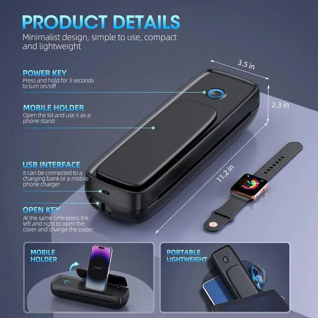 Alt view image 2 of 6 - Portable Printer Wireless for TravelBluetooth Thermal Printer Support 8.5" X 11" US Letter &Legal, A4&A5 Thermal Paper, Inkless Compatible with iOS, Android & Laptop for Office Car Home