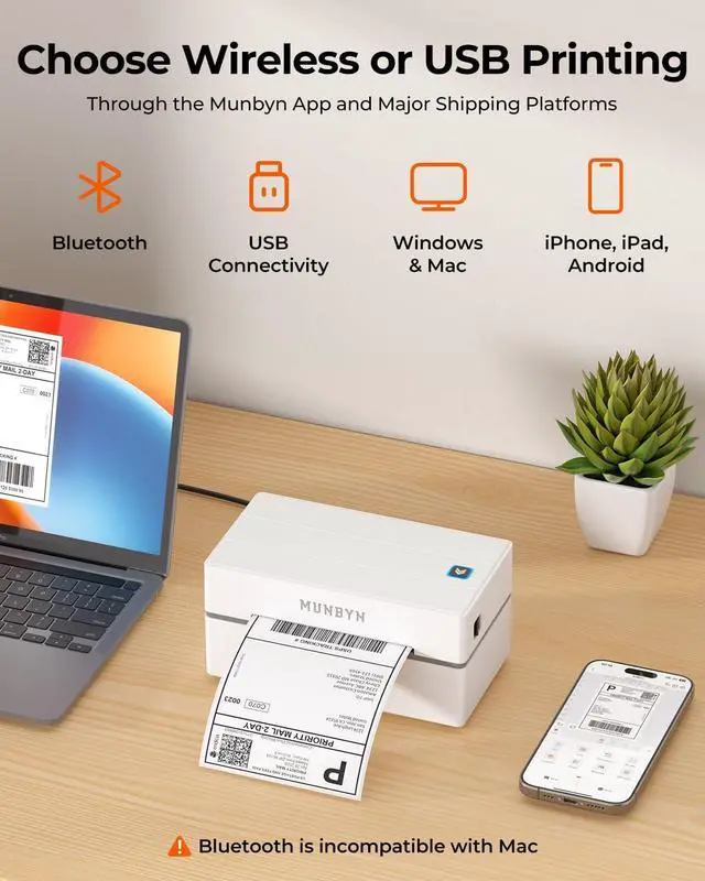 Alt view image 2 of 7 - Bluetooth Thermal Label Printer, Wireless 4x6 Shipping Label Printer | Work for Shipping Packages Small Business Office or Home, Compatible with iPhone Android iPad Windows macOS Chrome