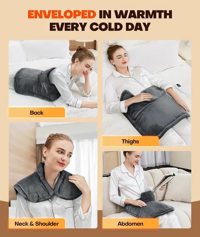 Alt view image 6 of 6 - Graphene-Infused 1Min Fast Heating Pad, Deeper Pain Relief Weighted Heating Pads for Neck and Shoulders and Back, Heated Wrap with 6 Heat Options 4 Auto Timer, Gifts for Men Women Mom Christmas