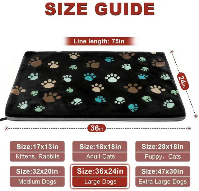 Alt view image 2 of 7 - Large Dog Heating Pad 36x24 in with Smart Thermostat Switch and Power Line Protection Tube,Obtained MET and UL Dual Certification,Waterproof Pet Heating Pad for Dogs,with Plush Fabric Cover
