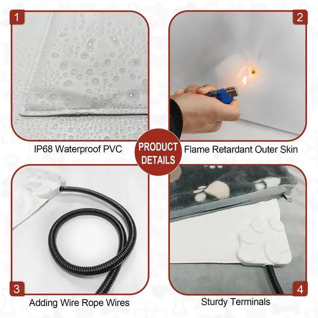 Alt view image 3 of 7 - Large Dog Heating Pad 36x24 in with Smart Thermostat Switch and Power Line Protection Tube,Obtained MET and UL Dual Certification,Waterproof Pet Heating Pad for Dogs,with Plush Fabric Cover