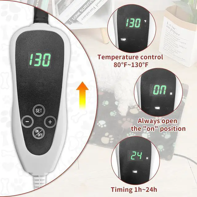 Alt view image 4 of 7 - Large Dog Heating Pad 36x24 in with Smart Thermostat Switch and Power Line Protection Tube,Obtained MET and UL Dual Certification,Waterproof Pet Heating Pad for Dogs,with Plush Fabric Cover