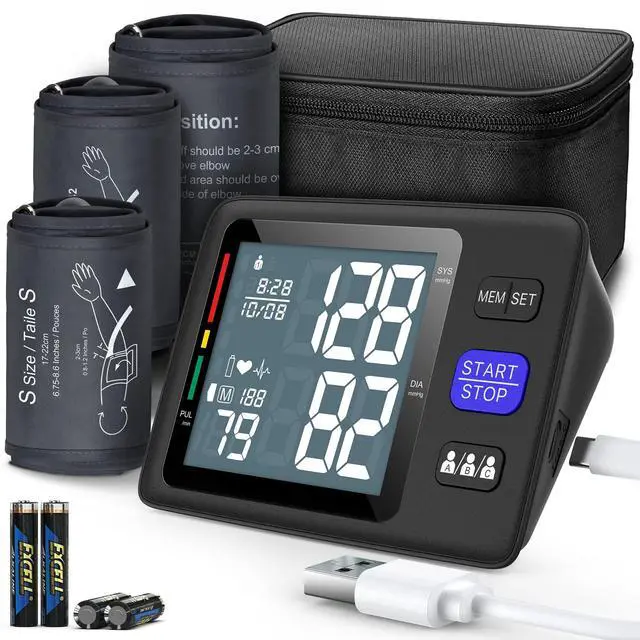 Main image of Blood Pressure Machine Upper Arm, 3 Size Cuffs, S, M/L and XL, Small 7"-9", Medium/Large 9"-17" and Extra Large Cuff 13"-21", Accurate Automatic Digital BP Monitor, Large Backlit LCD, 3-User 1500 MEM