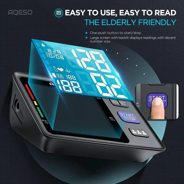 Alt view image 6 of 7 - Blood Pressure Machine Upper Arm, 3 Size Cuffs, S, M/L and XL, Small 7"-9", Medium/Large 9"-17" and Extra Large Cuff 13"-21", Accurate Automatic Digital BP Monitor, Large Backlit LCD, 3-User 1500 MEM