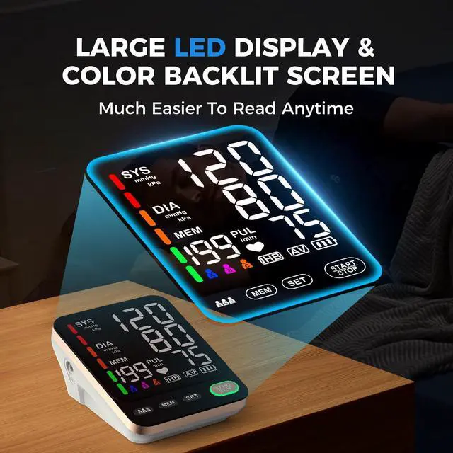 Alt view image 4 of 7 - Blood Pressure Monitor, Extra Large 2 Cuffs Accurate Upper Arm Blood Pressure Machine for Home Use, 9-17''&13-21''Adjustable Blood Pressure Cuff, 6 inch Backlit Large Screen /3 User Mode