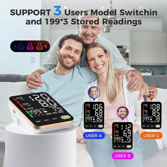 Alt view image 3 of 7 - Blood Pressure Monitor, Extra Large 2 Cuffs Accurate Upper Arm Blood Pressure Machine for Home Use, 9-17''&13-21''Adjustable Blood Pressure Cuff, 6 inch Backlit Large Screen /3 User Mode