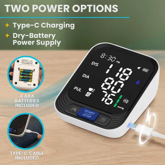 Alt view image 3 of 7 - Blood Pressure Monitor - Automatic Blood Pressure Machine for Home Use - Large Color Screen and Large Adjustable Cuff for Reliable Readings