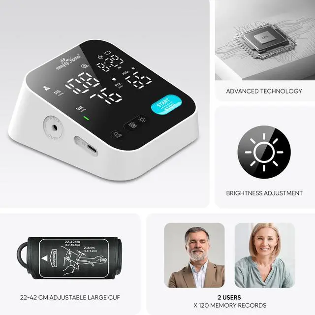 Alt view image 4 of 7 - Blood Pressure Monitor for Home Use   Smart BP Machine with Free MyHeartPal App, Automatic Blood Pressure XL Cuff, LED Screen & Voice Function, Supports Apple & Android Devices | EBP-703T