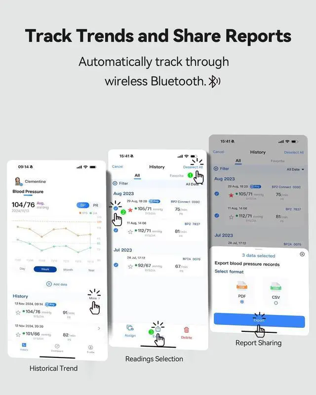 Alt view image 5 of 7 - Blood Pressure Monitor for Home Use - Upper Arm Bluetooth BP Machine, Accurate Readings in 30 sec, App Enabled for iOS & Android, Stores 50 BP Readings, Black