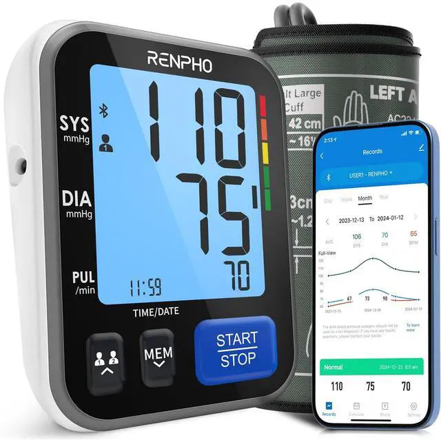 Main image of Smart Blood Pressure Monitor, Wide Cuff, Data Storage, Bluetooth