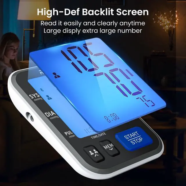 Alt view image 5 of 7 - Smart Blood Pressure Monitor, Wide Cuff, Data Storage, Bluetooth