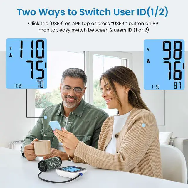 Alt view image 6 of 7 - Smart Blood Pressure Monitor, Wide Cuff, Data Storage, Bluetooth