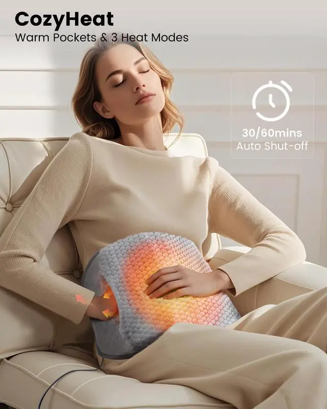 Alt view image 2 of 7 - Heating Pad with Massager for Back Pain,Extra Large Size Heating Pads for Cramps,Auto Shut Off,Wired Heated Waist Belt with 3 Vibration Modes,Gifts for Women Men,Grey