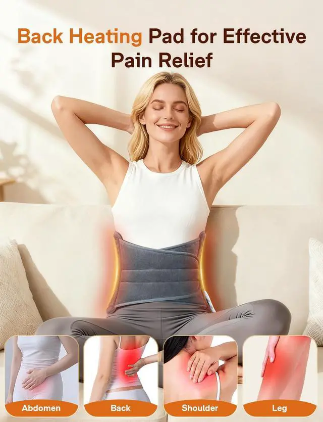 Alt view image 2 of 7 - Heating Pad for Back Pain Relief, 12"x44" Large Heating Pad for Period Cramp, Electric Heating Pads Wrap for Lower Back Neck Shoulders Back Warmer with 10 Heat Levels & 4 Timers Auto Off