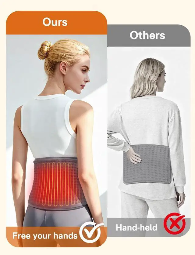 Alt view image 4 of 7 - Heating Pad for Back Pain Relief, 12"x44" Large Heating Pad for Period Cramp, Electric Heating Pads Wrap for Lower Back Neck Shoulders Back Warmer with 10 Heat Levels & 4 Timers Auto Off