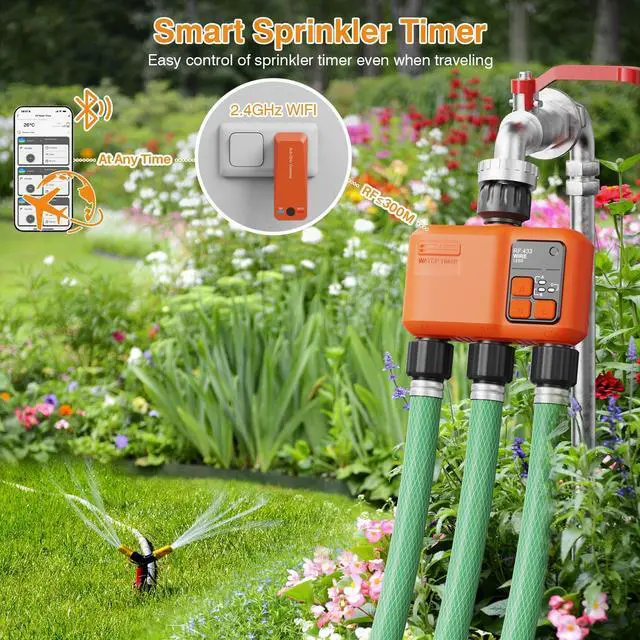 Alt view image 2 of 7 - Smart WiFi Sprinkler Timer 3 Zone,WiFi Water Timer for Garden Hose with 984 FT Range,APP & Remote Control,Alexa & Google Voice Compatible,Rain Delay, Manual Mode Sprinkler System