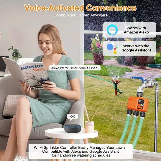 Alt view image 5 of 7 - Smart WiFi Sprinkler Timer 3 Zone,WiFi Water Timer for Garden Hose with 984 FT Range,APP & Remote Control,Alexa & Google Voice Compatible,Rain Delay, Manual Mode Sprinkler System