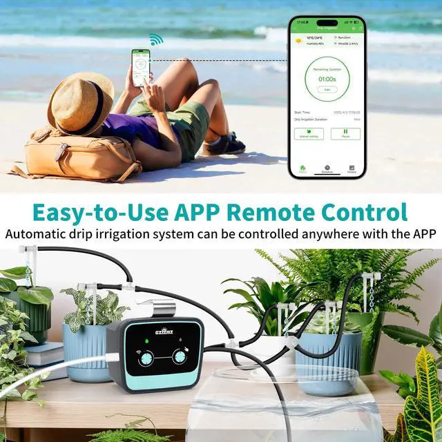Alt view image 2 of 7 - Drip Irrigation Kit System for Garden, WiFi & App Control Self Plant Watering Devices for Indoor Outdoor, Automatic Watering System with 3 Watering Modes/Water Shortage Alert/Weather Forecasting
