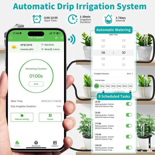 Alt view image 3 of 7 - Drip Irrigation Kit System for Garden, WiFi & App Control Self Plant Watering Devices for Indoor Outdoor, Automatic Watering System with 3 Watering Modes/Water Shortage Alert/Weather Forecasting