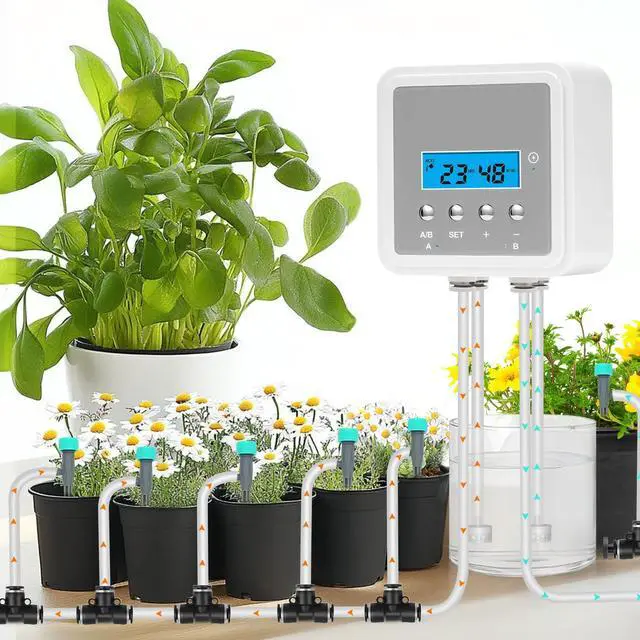 Main image of Smart Automatic Plant Watering System for 20 Pots - Dual Pump Indoor Drip Irrigation Kit with 30-Day Programmable Timer & USB-C Charging