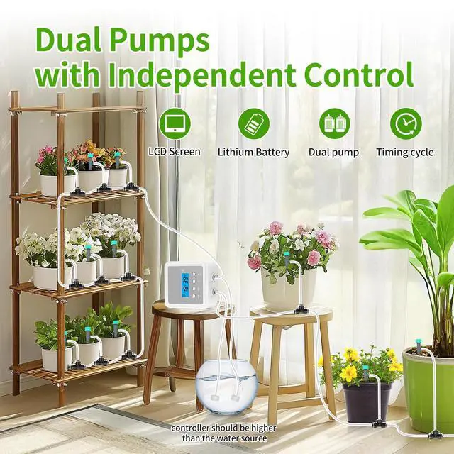 Alt view image 2 of 7 - Smart Automatic Plant Watering System for 20 Pots - Dual Pump Indoor Drip Irrigation Kit with 30-Day Programmable Timer & USB-C Charging