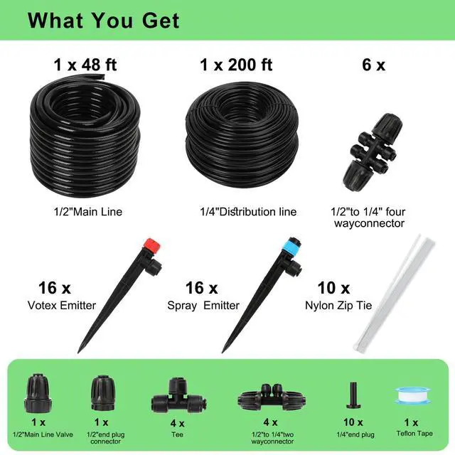 Alt view image 2 of 7 - Drip Irrigation System Kit  2025 New Quick-Connect Automatic Watering & Misting System with 48FT 1/2" Tubing, Large Coverage & Water-Saving for Greenhouses, Lawns, Gardens, Raised Beds