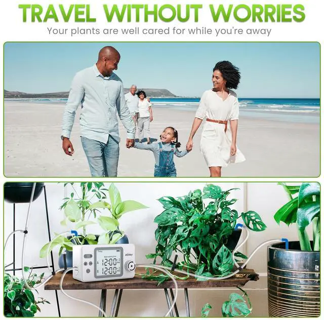 Alt view image 3 of 7 - Automatic Watering System Dual Pump for Indoor Plants, Built-in Rechargeable Battery, Two Independent Water Zones, Worry-Free Vacation Drip Irrigation Kit, Water-Saving Smart Plant Waterer, White