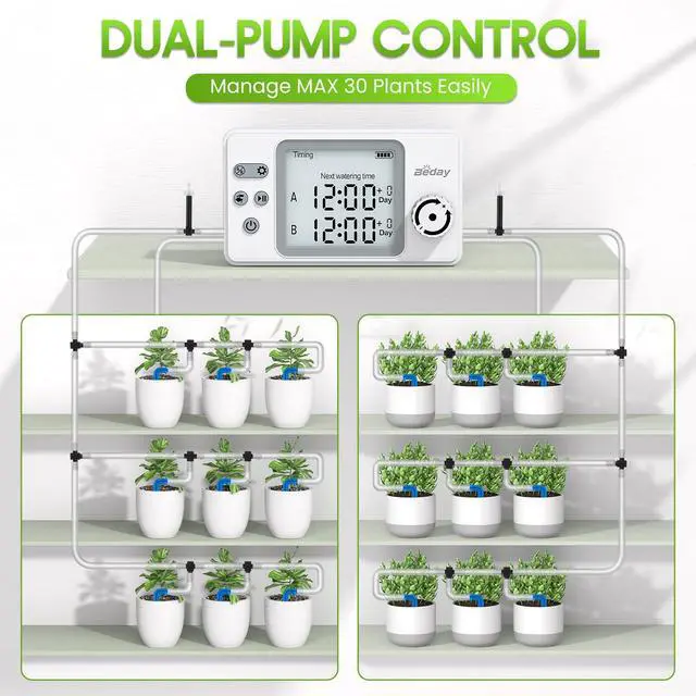 Alt view image 5 of 7 - Automatic Watering System Dual Pump for Indoor Plants, Built-in Rechargeable Battery, Two Independent Water Zones, Worry-Free Vacation Drip Irrigation Kit, Water-Saving Smart Plant Waterer, White