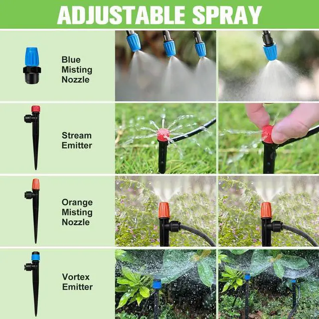 Alt view image 5 of 7 - 230FT Drip Irrigation System for Garden with 40 Nozzles & Emitters, Garden Watering System with 1/2" & 1/4" Tube and Barbed Fittings - Adjustable Sprinklers Kit for Greenhouse, Lawn, Raised Bed