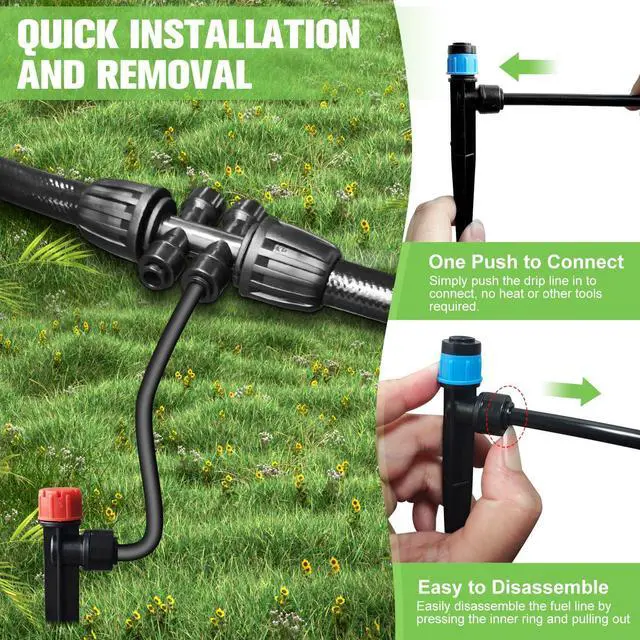 Alt view image 6 of 7 - 230FT Drip Irrigation System for Garden with 40 Nozzles & Emitters, Garden Watering System with 1/2" & 1/4" Tube and Barbed Fittings - Adjustable Sprinklers Kit for Greenhouse, Lawn, Raised Bed