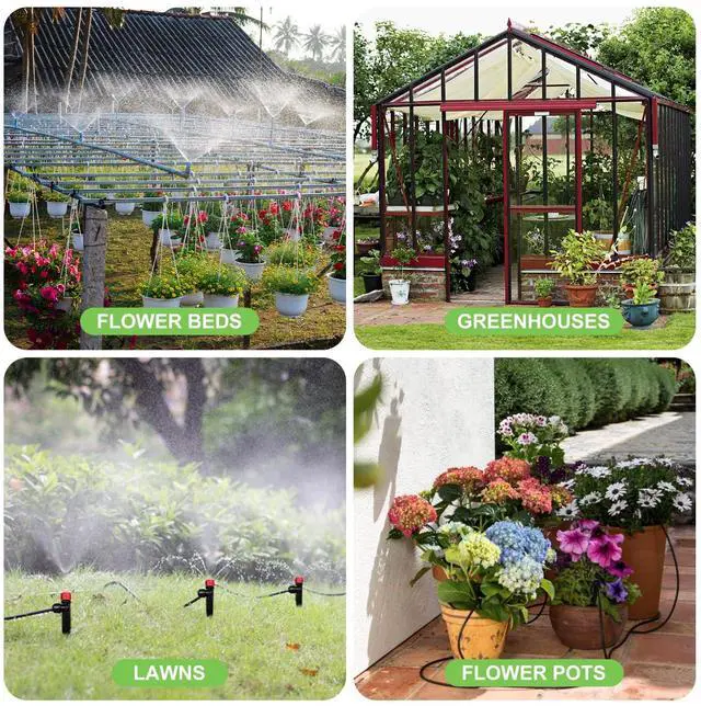 Alt view image 7 of 7 - 230FT Drip Irrigation System for Garden with 40 Nozzles & Emitters, Garden Watering System with 1/2" & 1/4" Tube and Barbed Fittings - Adjustable Sprinklers Kit for Greenhouse, Lawn, Raised Bed