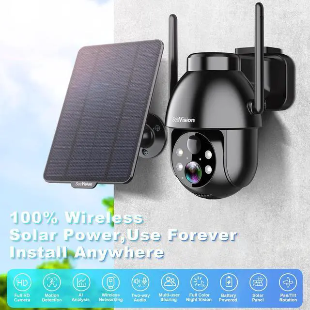 Alt view image 2 of 7 - Solar Security Cameras Wireless Outdoor, 2K PTZ WiFi 3MP Indoor Security Camera for Home with Spotlight, PIR Motion Detection,Siren, Color Night Vision, 2-Way Talk, SD/Cloud Storage